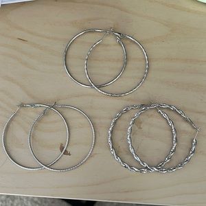 Three Pairs of Silver Hoop Earrings